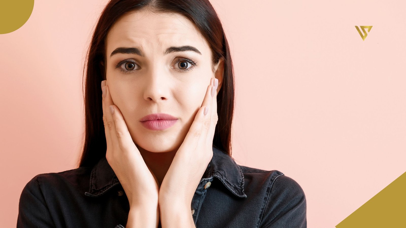 Young woman with dark hair, worried expression, hands on her cheeks, wearing a black shirt Does Morpheus8 Hurt beautyspa by val