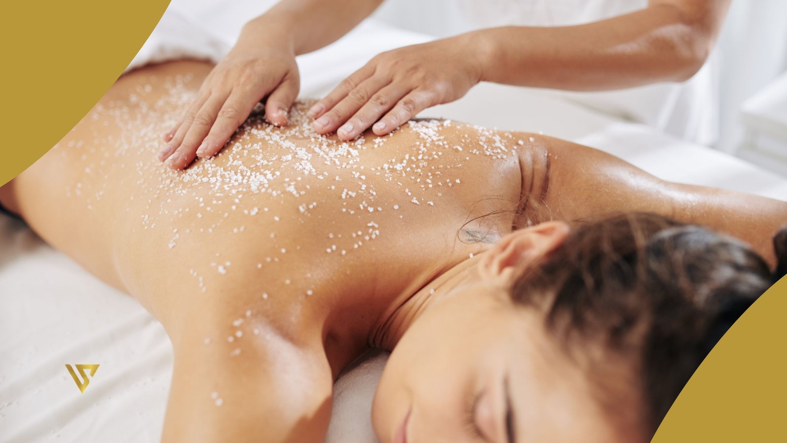 Exfoliation on the back, granules, hands massaging beauty spa by val